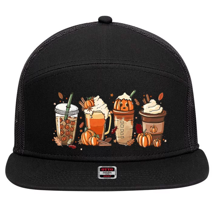 Halloween Pumpkin Spice Coffee Lover 7 Panel Mesh Trucker Snapback Hat