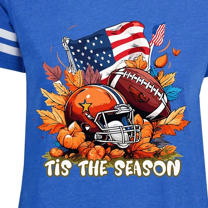 Hand Peace Sign Turkey Pilgrim Hat Cool Retro Thanksgiving Enza Ladies Jersey Football T-Shirt