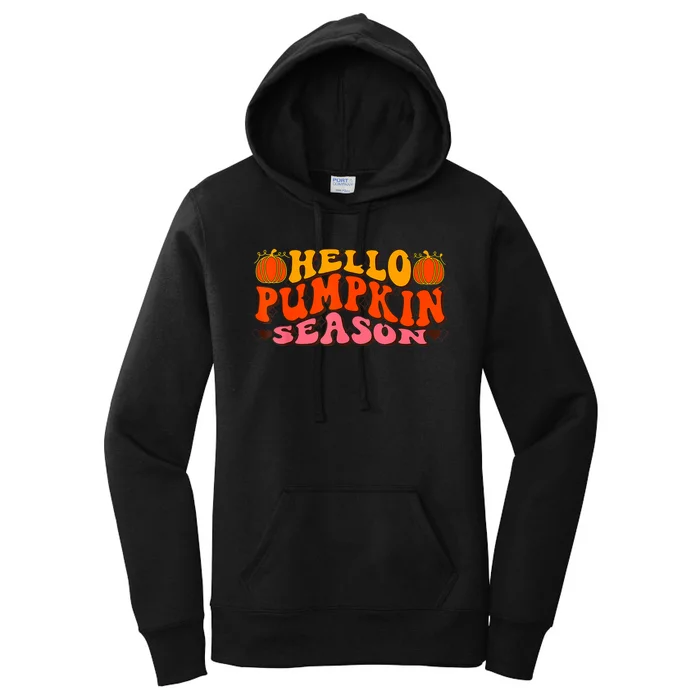 Hello Pumpkin Season Wavy Groovy Thanksgiving Graphic Women's Pullover Hoodie