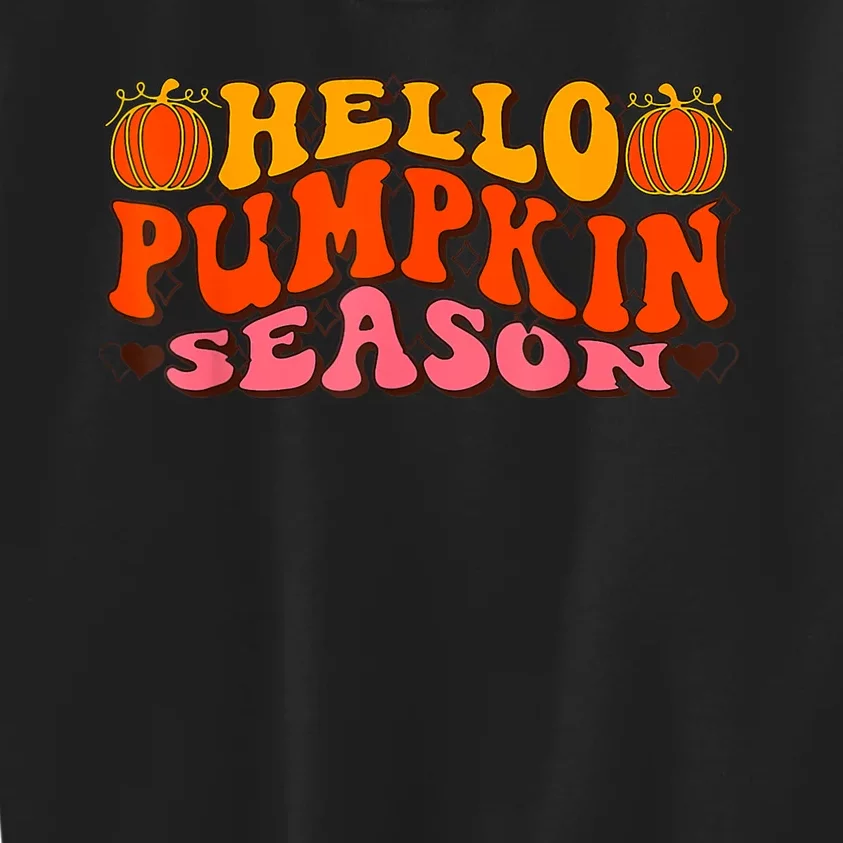 Hello Pumpkin Season Wavy Groovy Thanksgiving Graphic Kids Sweatshirt