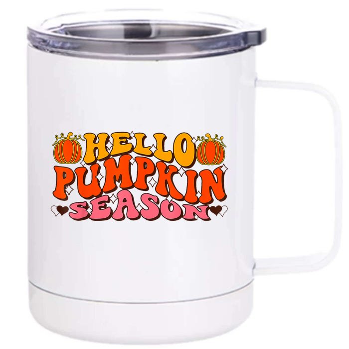 Hello Pumpkin Season Wavy Groovy Thanksgiving Graphic Front & Back 12oz Stainless Steel Tumbler Cup