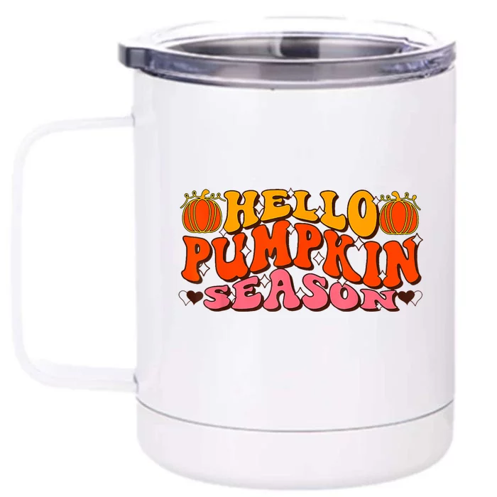 Hello Pumpkin Season Wavy Groovy Thanksgiving Graphic Front & Back 12oz Stainless Steel Tumbler Cup