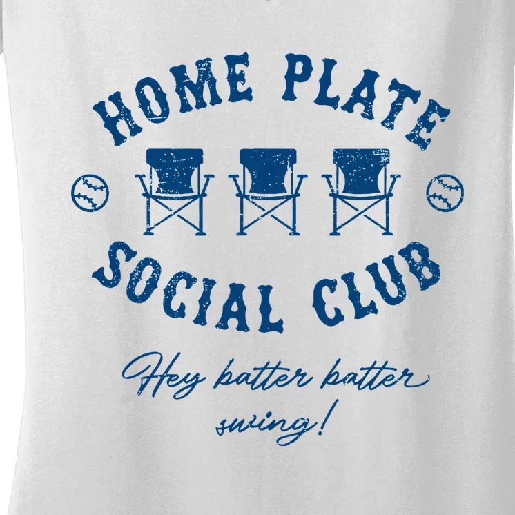 Home Plate Social Club Hey Batter Batter Swing Baseball Women's V-Neck T-Shirt