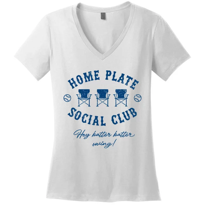 Home Plate Social Club Hey Batter Batter Swing Baseball Women's V-Neck T-Shirt