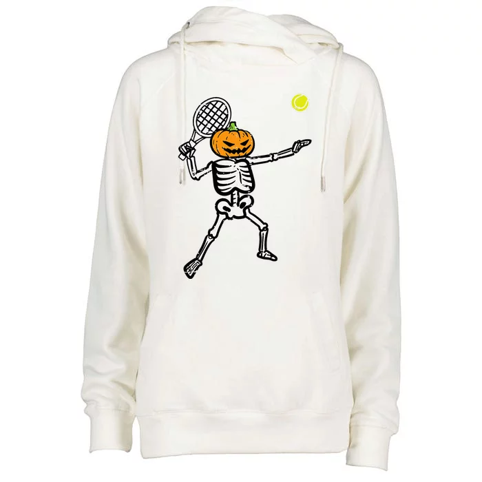 Halloween Pumpkin Skeleton Tennis Costume Womens Funnel Neck Pullover Hood