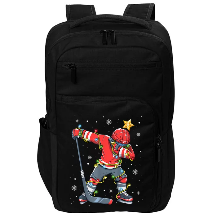 Hockey Player Santa Hat Christmas Lights Funny Xmas Meaningful Gift Impact Tech Backpack