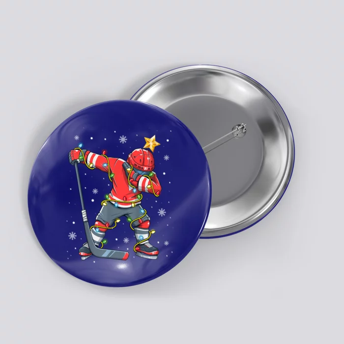 Hockey Player Santa Hat Christmas Lights Funny Xmas Meaningful Gift Button