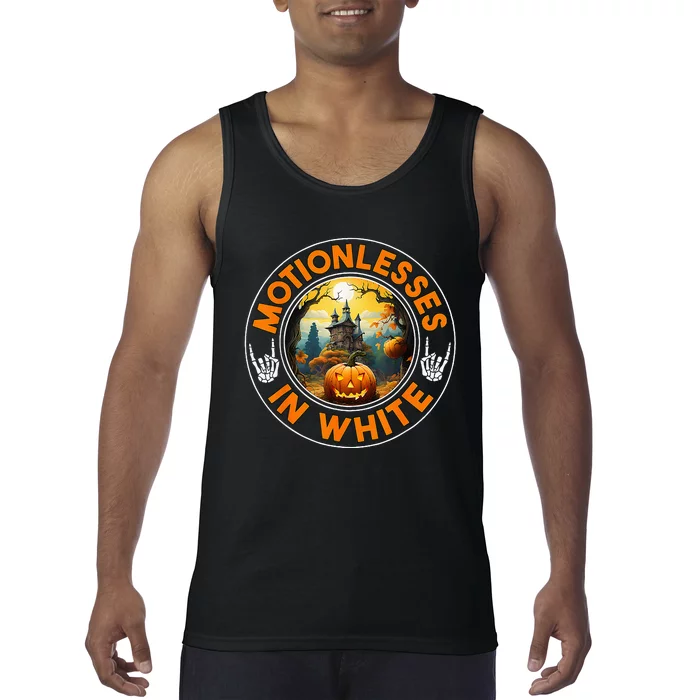 Halloween Pumpkin Scary Funny Motionlesses In White Tank Top