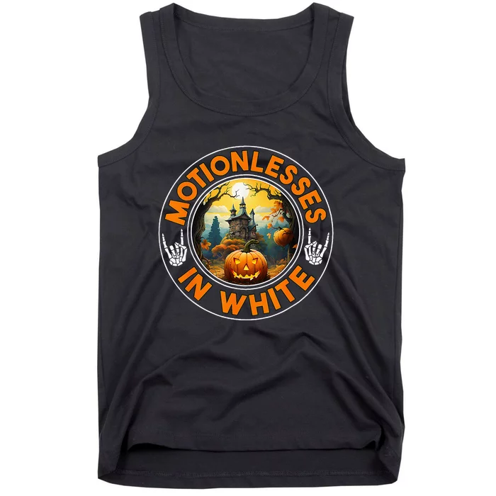 Halloween Pumpkin Scary Funny Motionlesses In White Tank Top