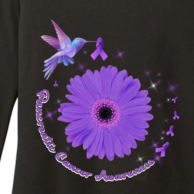 Hummingbird Purple Sunflower Pancreatic Cancer Awareness Gift Womens CVC Long Sleeve Shirt