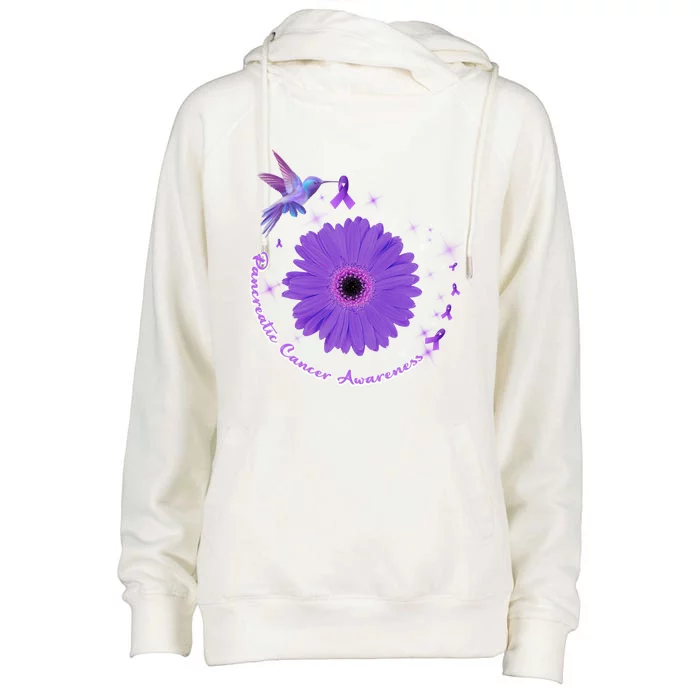 Hummingbird Purple Sunflower Pancreatic Cancer Awareness Gift Womens Funnel Neck Pullover Hood