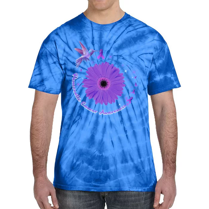 Hummingbird Purple Sunflower Pancreatic Cancer Awareness Gift Tie-Dye T-Shirt