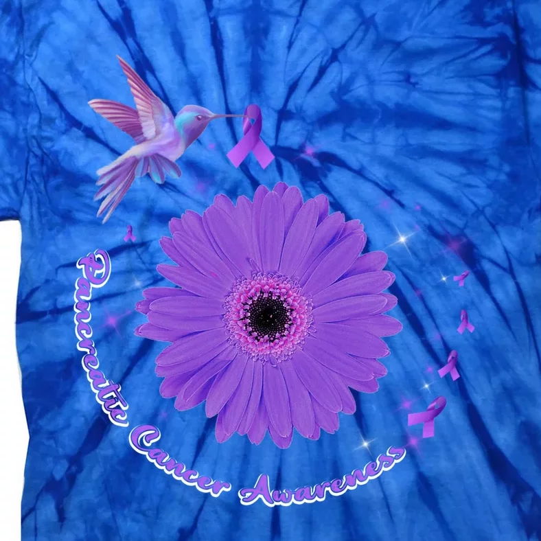 Hummingbird Purple Sunflower Pancreatic Cancer Awareness Gift Tie-Dye T-Shirt