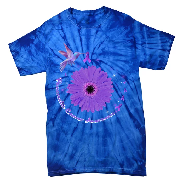 Hummingbird Purple Sunflower Pancreatic Cancer Awareness Gift Tie-Dye T-Shirt