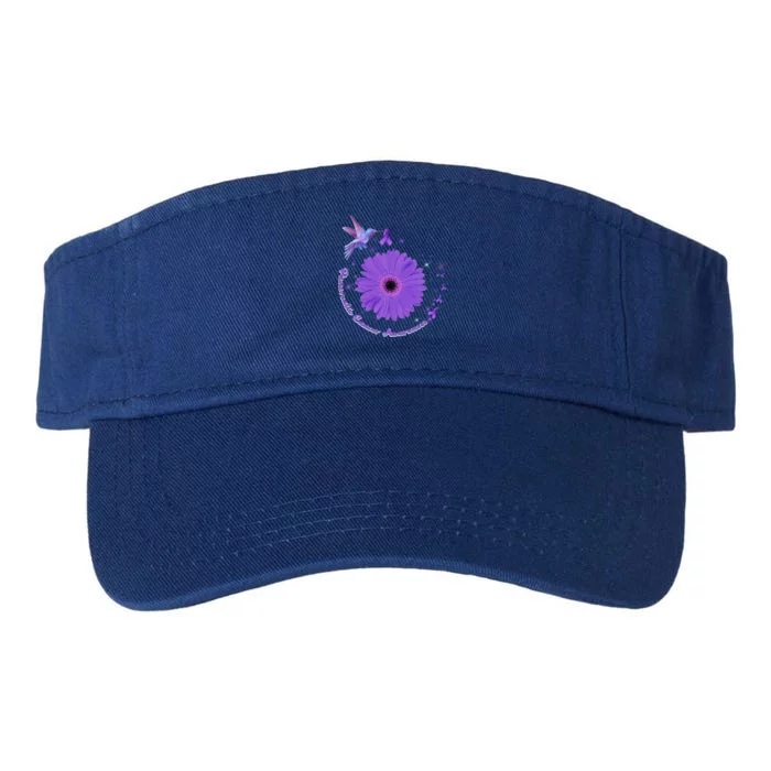 Hummingbird Purple Sunflower Pancreatic Cancer Awareness Gift Valucap Bio-Washed Visor