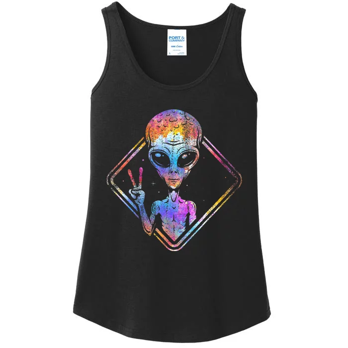 Hippie Peace Sign Outer Space Gift Alien Ladies Essential Tank