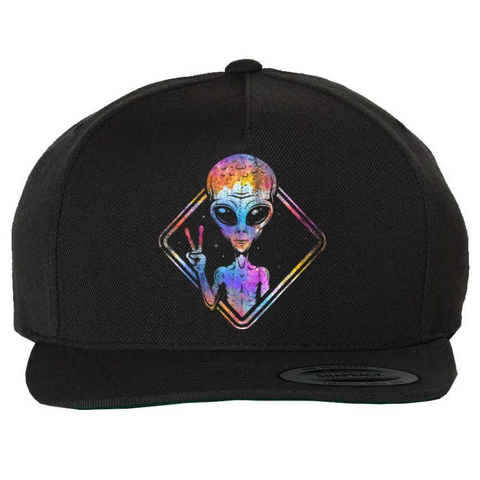 Hippie Peace Sign Outer Space Gift Alien Wool Snapback Cap