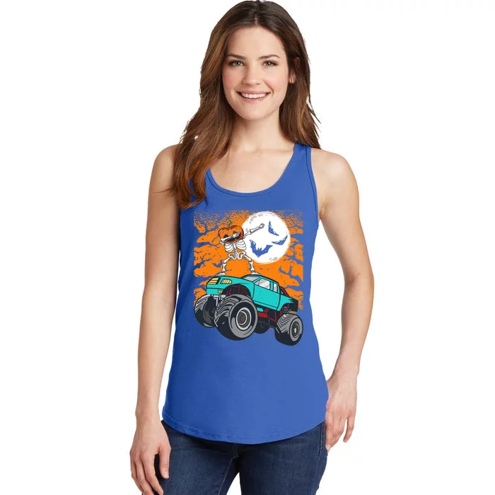 Halloween Pumpkin Skeleton Riding Monster Truck Gift Ladies Essential Tank