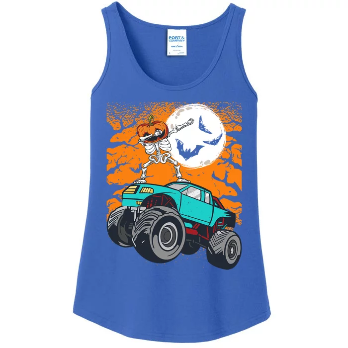 Halloween Pumpkin Skeleton Riding Monster Truck Gift Ladies Essential Tank