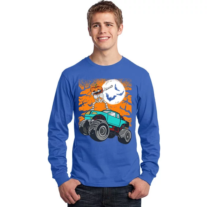 Halloween Pumpkin Skeleton Riding Monster Truck Gift Tall Long Sleeve T-Shirt