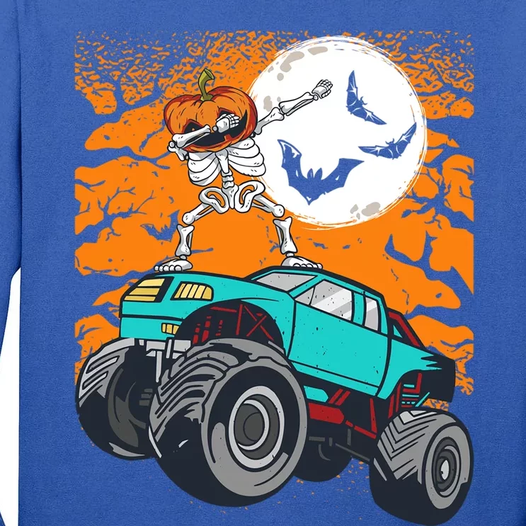 Halloween Pumpkin Skeleton Riding Monster Truck Gift Tall Long Sleeve T-Shirt