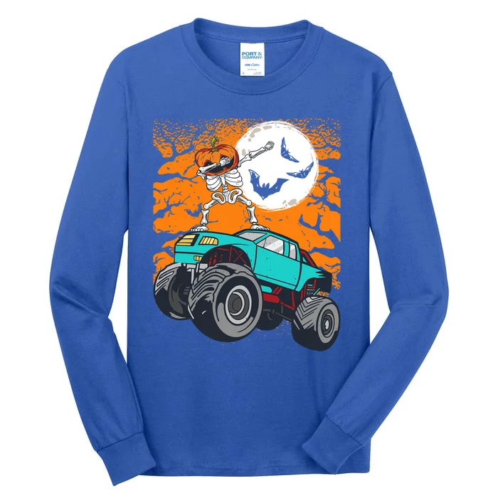 Halloween Pumpkin Skeleton Riding Monster Truck Gift Tall Long Sleeve T-Shirt