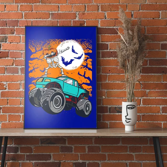 Halloween Pumpkin Skeleton Riding Monster Truck Gift Poster