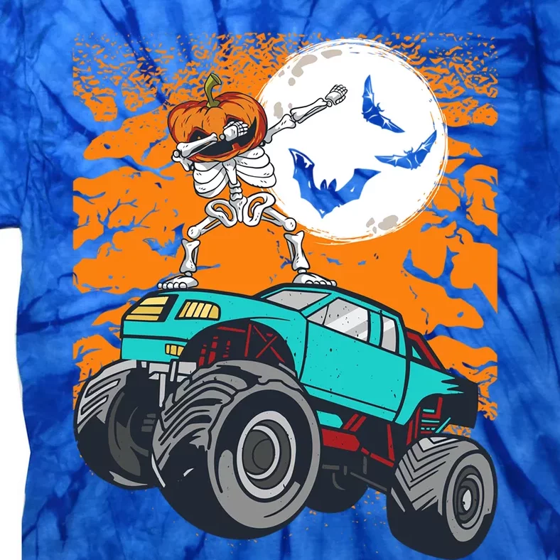 Halloween Pumpkin Skeleton Riding Monster Truck Gift Tie-Dye T-Shirt