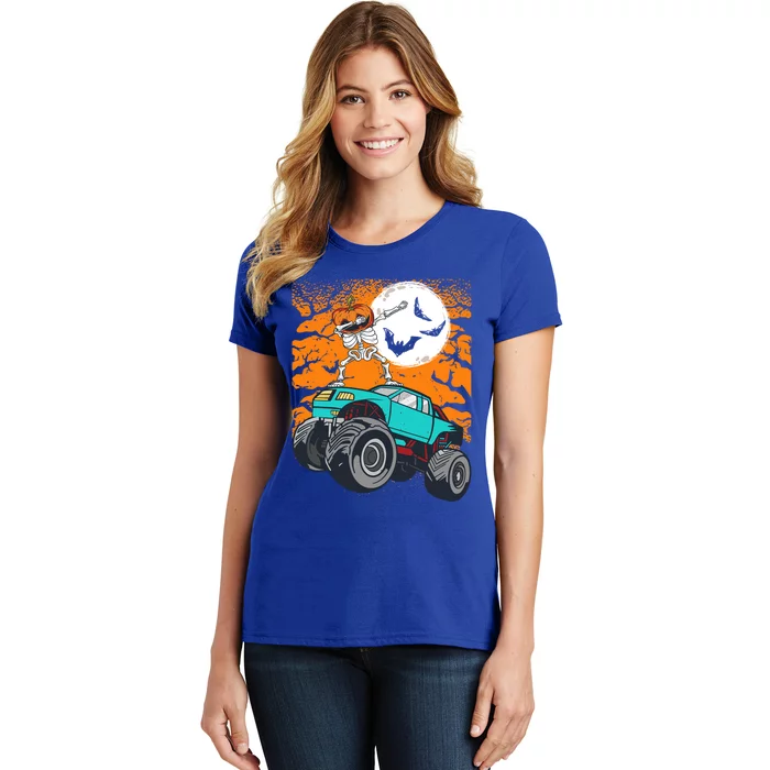 Halloween Pumpkin Skeleton Riding Monster Truck Gift Women's T-Shirt