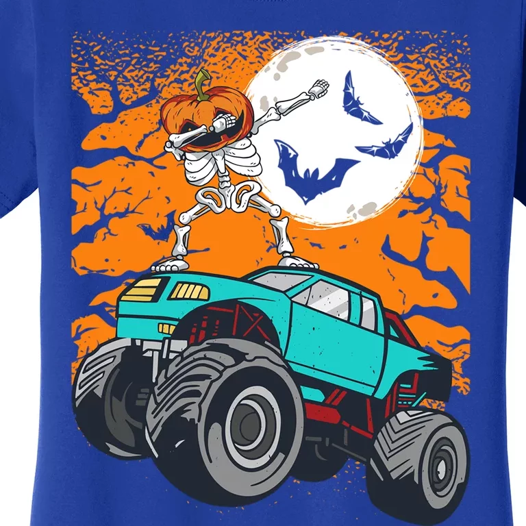 Halloween Pumpkin Skeleton Riding Monster Truck Gift Women's T-Shirt