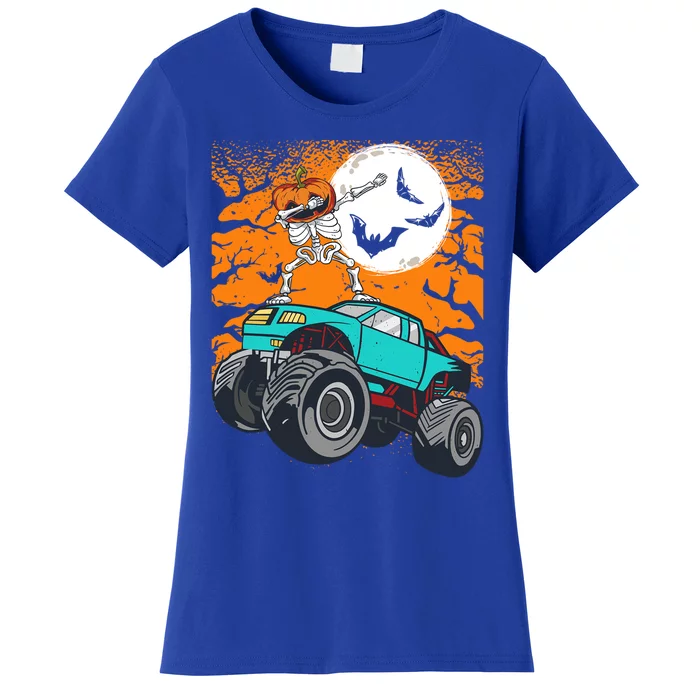 Halloween Pumpkin Skeleton Riding Monster Truck Gift Women's T-Shirt