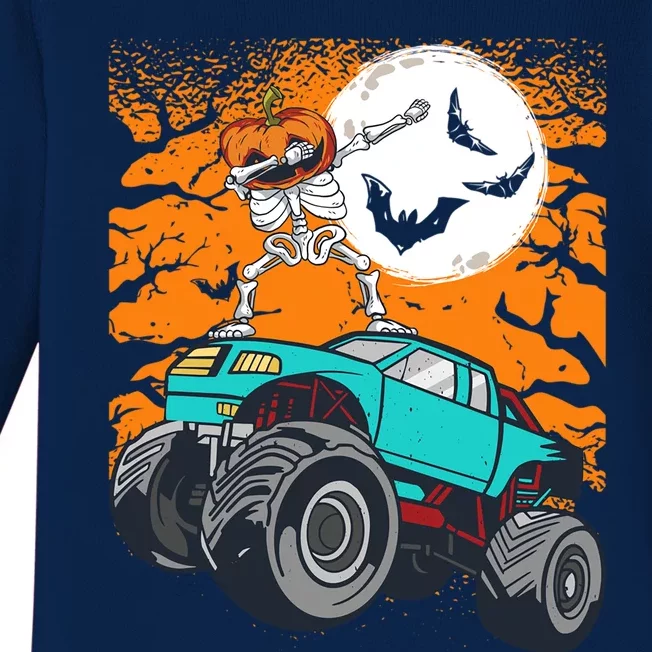 Halloween Pumpkin Skeleton Riding Monster Truck Gift Baby Long Sleeve Bodysuit