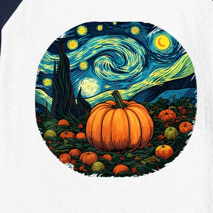 Halloween Pumpkin Starry Night Van Gogh Art Lovers Baseball Sleeve Shirt