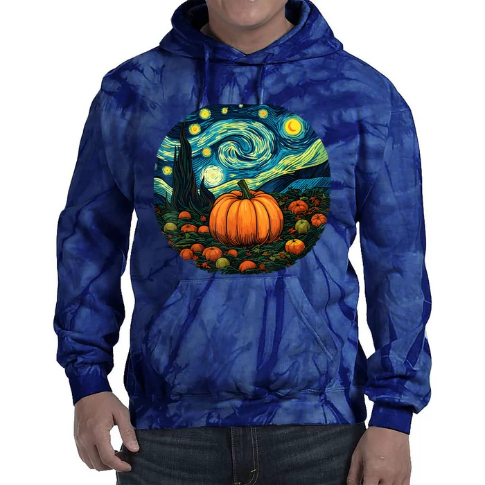 Halloween Pumpkin Starry Night Van Gogh Art Lovers Tie Dye Hoodie