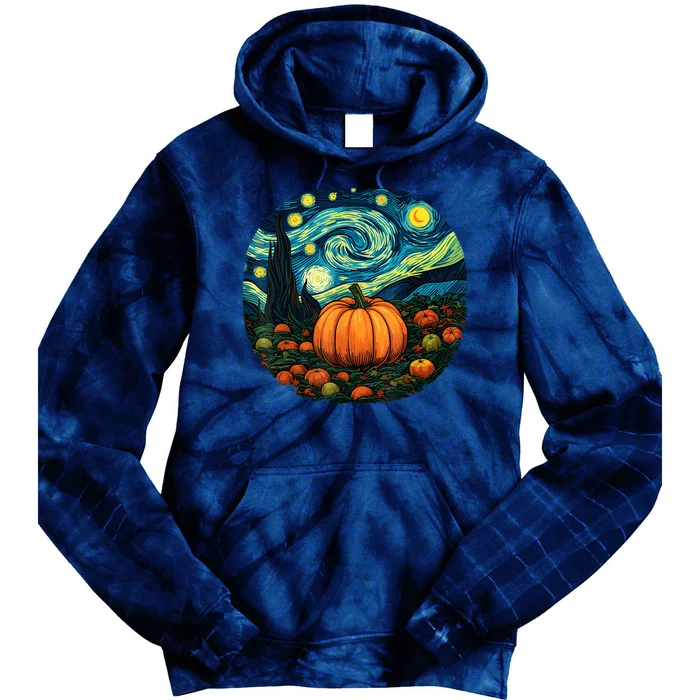 Halloween Pumpkin Starry Night Van Gogh Art Lovers Tie Dye Hoodie