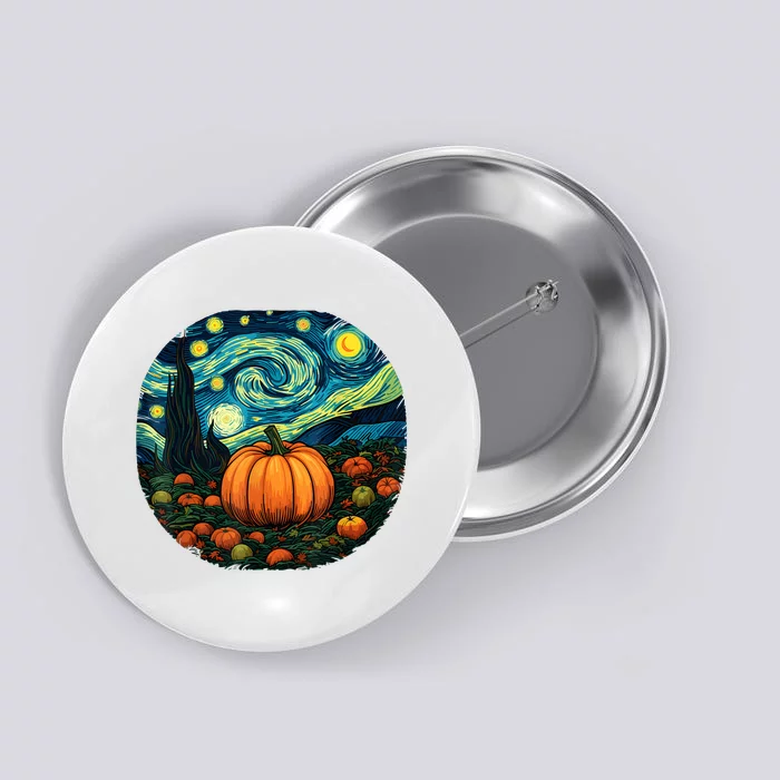 Halloween Pumpkin Starry Night Van Gogh Art Lovers Button