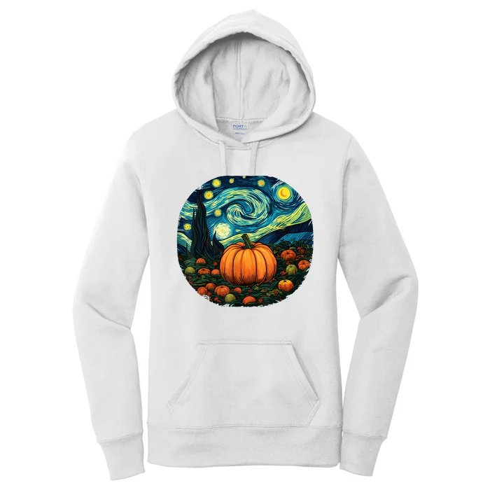 Halloween Pumpkin Starry Night Van Gogh Art Lovers Women's Pullover Hoodie