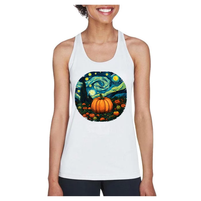 Halloween Pumpkin Starry Night Van Gogh Art Lovers Women's Racerback Tank