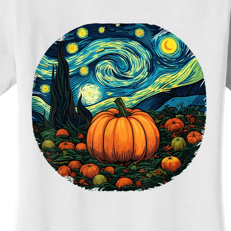 Halloween Pumpkin Starry Night Van Gogh Art Lovers Women's T-Shirt