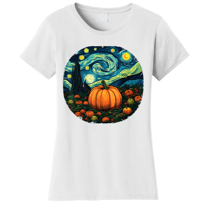 Halloween Pumpkin Starry Night Van Gogh Art Lovers Women's T-Shirt