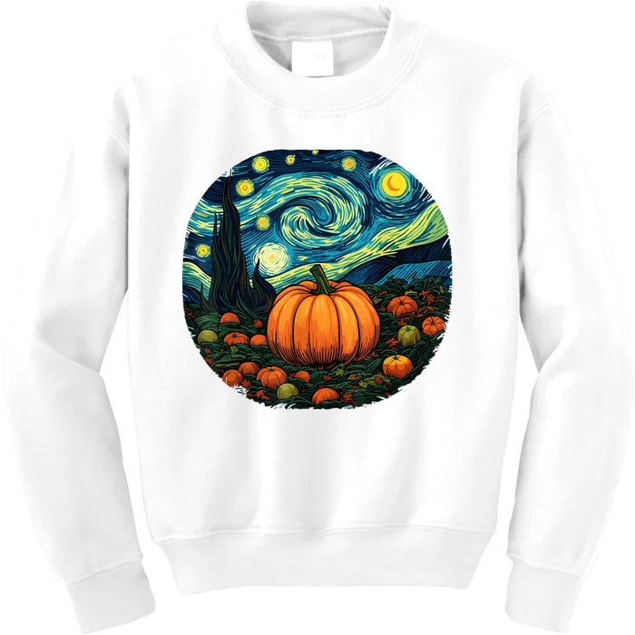 Halloween Pumpkin Starry Night Van Gogh Art Lovers Kids Sweatshirt