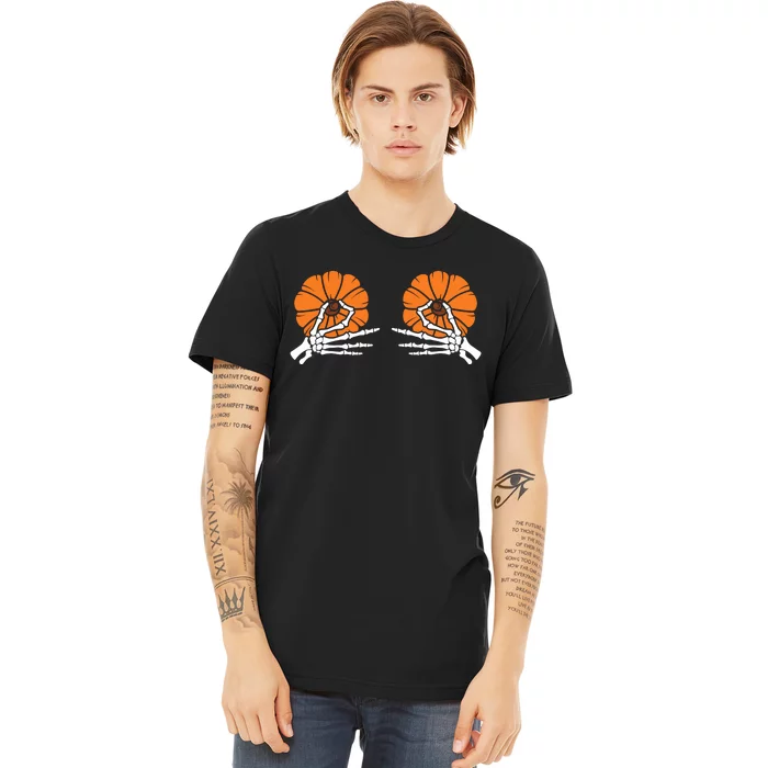 Halloween Pinch Skeleton Pumpkin Boobs Premium T-Shirt