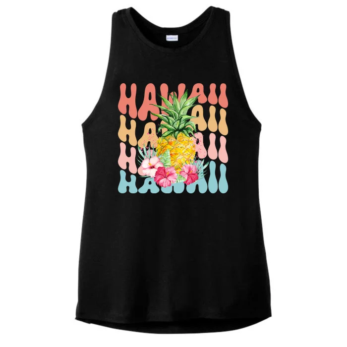 Hawaii Pineapple Summer Groovy Retro Ladies Tri-Blend Wicking Tank