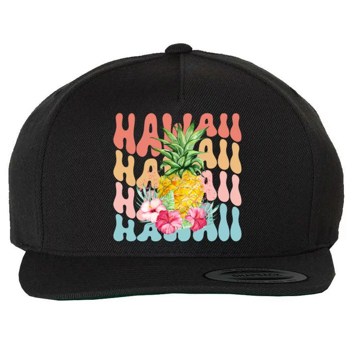 Hawaii Pineapple Summer Groovy Retro Wool Snapback Cap