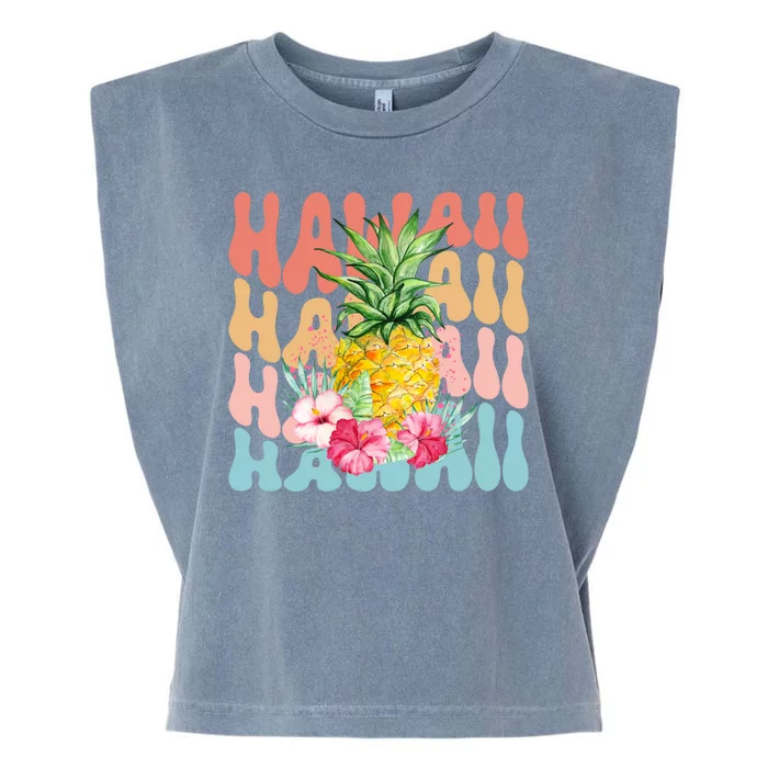 Hawaii Pineapple Summer Groovy Retro Garment-Dyed Women's Muscle Tee