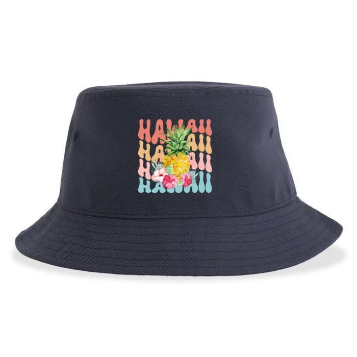 Hawaii Pineapple Summer Groovy Retro Sustainable Bucket Hat