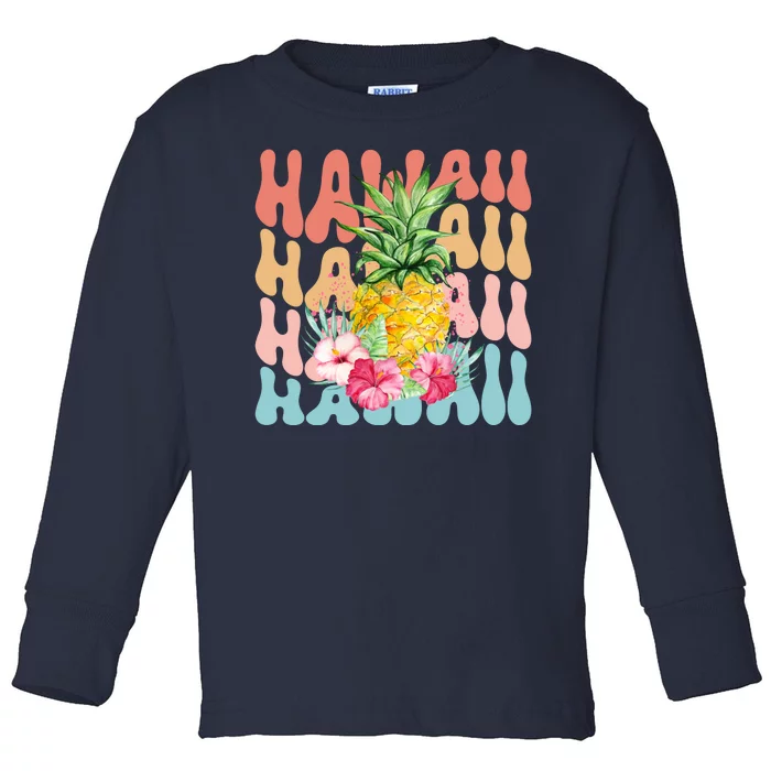 Hawaii Pineapple Summer Groovy Retro Toddler Long Sleeve Shirt