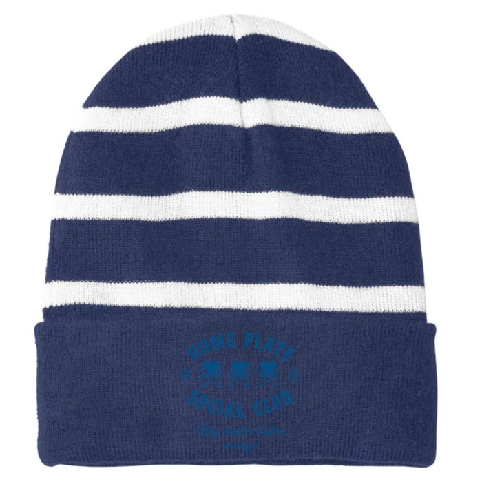 Home Plate Social Club Hey Batter Batter Swing Baseball Striped Beanie with Solid Band