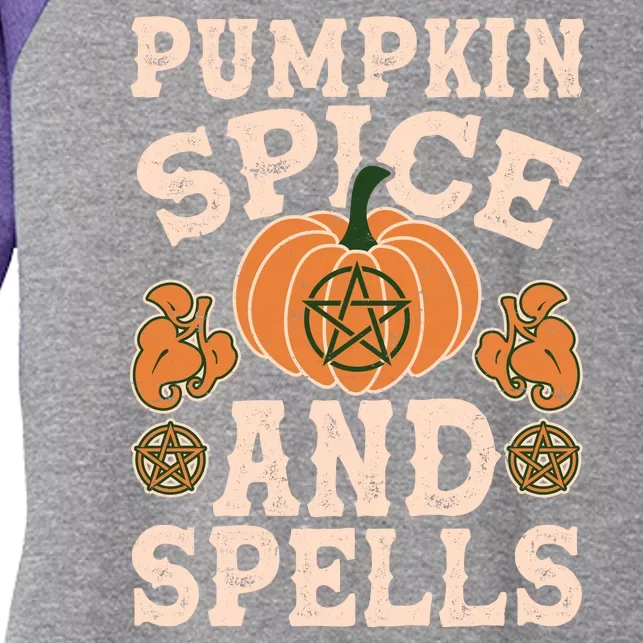 Halloween Pumpkin Spice And Spells Women's Tri-Blend 3/4-Sleeve Raglan Shirt