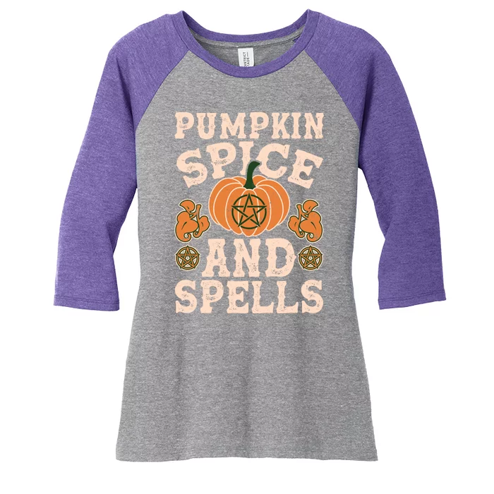 Halloween Pumpkin Spice And Spells Women's Tri-Blend 3/4-Sleeve Raglan Shirt